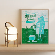Load image into Gallery viewer, Decommissioned Grain Elevator on Summer Vacation Risograph Print