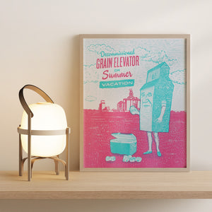 Decommissioned Grain Elevator on Summer Vacation Risograph Print