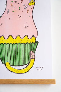 Cat Cupcake Risograph Print
